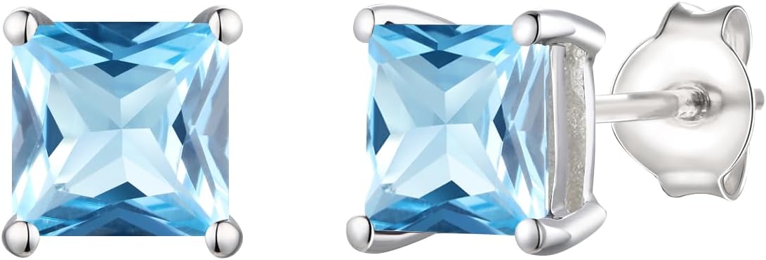 Square Gemstone Stud Earrings, Gemstone Earrings Set in 14K Gold Plated Rose Gold Plated Sterling Silver, Womens Earrings, Square Cut Earrings, Stud Earrings for Women (6 mm stone)