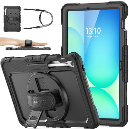 SEYMAC stock Case for Samsung Galaxy Tab S10 FE+ Plus 5G Tablet Case 13.1 Protective with Screen Protector Pen Holder 360 Rotate Stand Hand Strap Shoulder Strap Black1