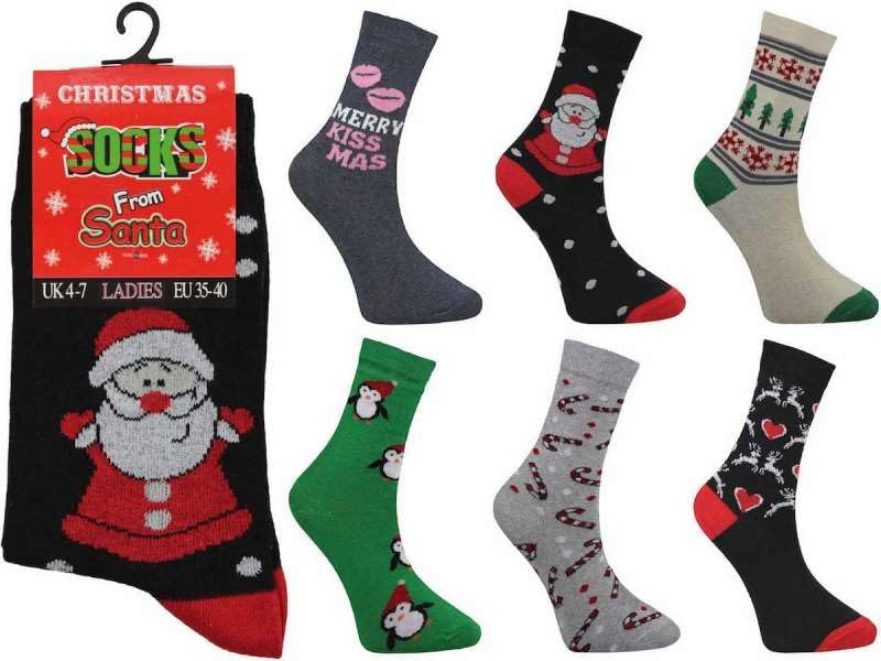 COMFYLOT & KK TRADERS MCR LTD6 Pack Womens FESTIVE CHRISTMAS SOCKS | 6 Pack Cotton Rich Mens Festive Christmas Socks | NOVELTY XMAS IDEAL STOCKING FILLER SNOB GIFT FOR HIM ASSORTED MIX UK 4/7 (Eu 35/40)