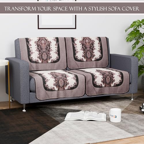 Image of Kuber Industries 2+1 Seater Sofa Set Cover | Net Design Sofa Slipcover Protector for Home Living Room, Hall & Office Couch | Cream & Black