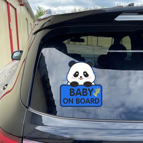 Image of 2PCS Panda Baby On Board Sticker for Cars, Cute Highly Reflective Kids in Car Sticker Sign for Car Window Bumper Truck Auto Warning Decals (Blue)