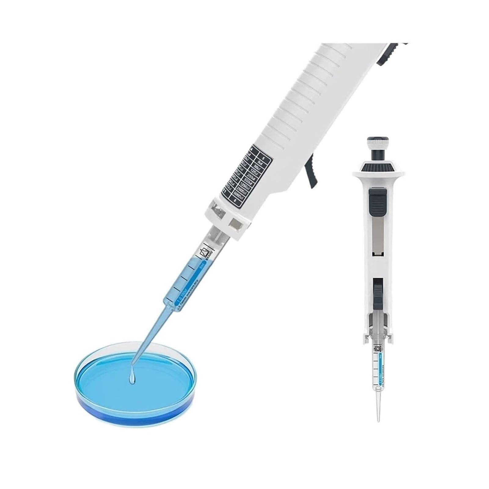 Dozownik o regulowanej objętości, laboratoryjna pipeta ciągła, z końcówkami pipet 5 ml, do badań chemicznych i biologicznych