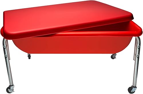 Mesa sensorial mediana con tapa de Children's Factory – 18" de altura, caja de arena con tapa, mesa de agua para niños, rojo