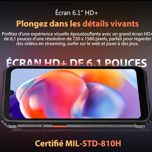 Blackview - BV5300 Pro - Téléphone Portable - Smartphone étanche - Android 12, Photo 13 Mpx, Mémoire de 4Go, 64Go de RAM, NFC, Charge inversée, 6 580 mAh - Vesion Orange