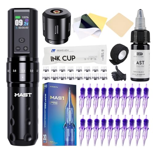 Mast Tattoo Fold2 Pro Tattoo Gun Kit Complete Tattoo Machine Kit 2000mAh Battery Supply Mcore-C1 Motor Real 7 Strokes Length