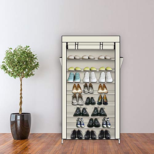 Étagère à chaussures 10 niveaux beige avec housse de protection zippée - 3