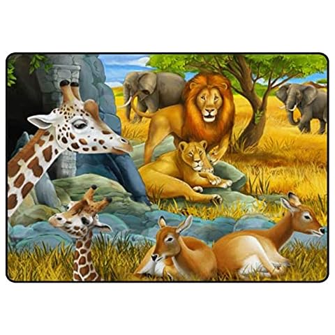 Redecor Alfombra de juegos Nusery para niños, gran escena de dibujos animados, safari, suave, 152 x 100 cm Cover
