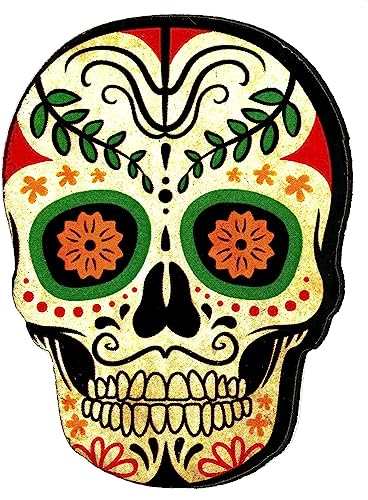 Imán de calavera mexicana (serie Mignon) con forma de calavera estilo vintage para nevera/garaje/bar. Impresión en madera