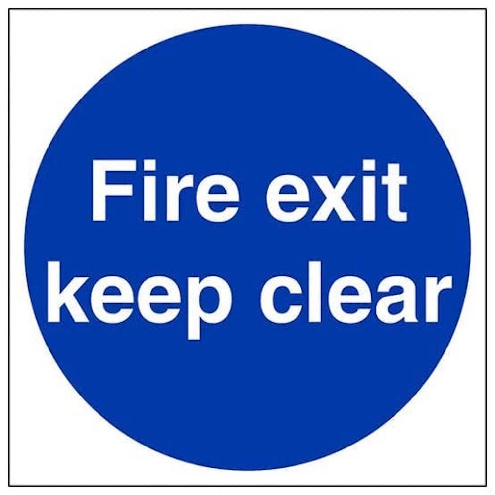 Fire Exit Keep Clear Sign 300 x 100 mm / 1mm Rigid Plastic / Holes in 4 corners