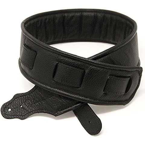 Logical Leather Padded Leather Guitar Strap - Genuine Leather Straps for Acoustic or Electric Guitars or Bass - Black Cover