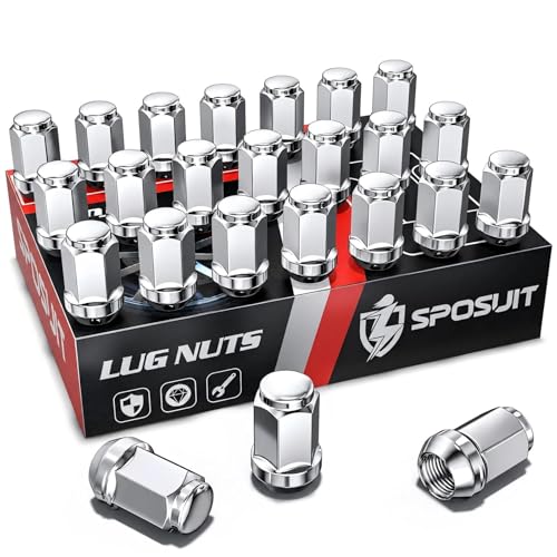 Image of Sposuit 24Pcs M12x1.5 Chrome Lug Nuts, 19mm Hex - Replacement for Toyota | Compatible with 1989-2023 Toyota 4Runner, 2016-2021 Tacoma, 2000-2006 Tundra, 2016-2023 Hilux, Chrome, Aftermarket