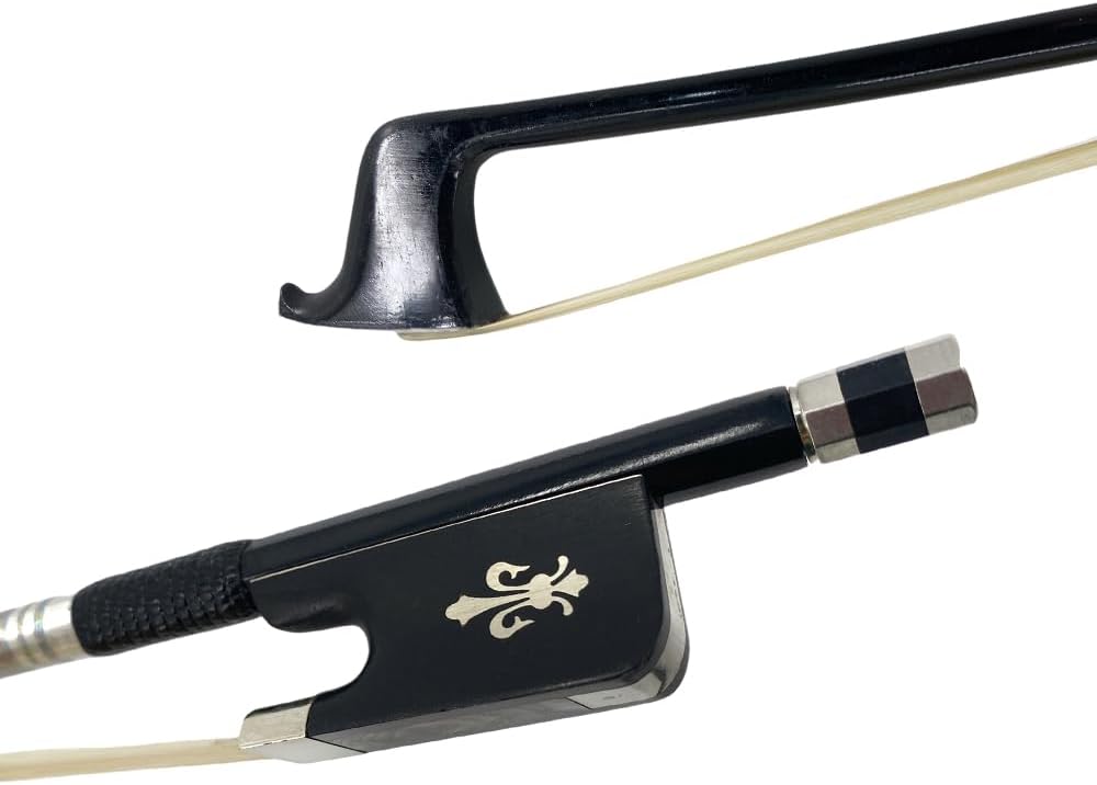 4/4 Viola bow Carbon Fiber Ebony Frog Natural bow hair Well Balanced Lightweight Strong Fleur de lis Inlay