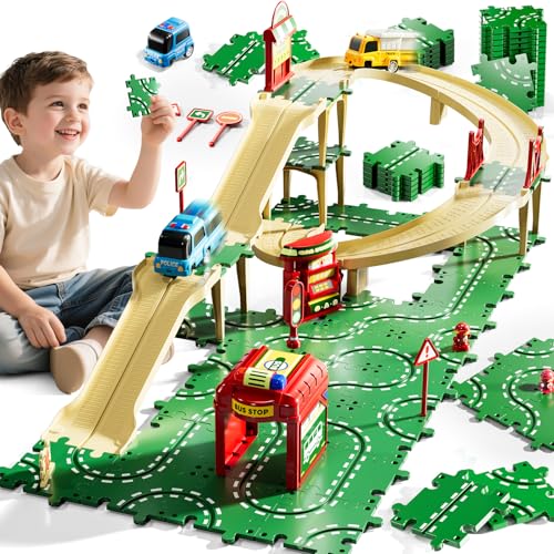 56% Off KIZONLY Puzzle Racer Kids Car Track Set with 3 Cars