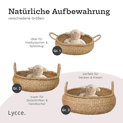 Lycce Aufbewahrungskorb Natur, Korb geflochten aus Seegras | dekorativer Flechtkorb mit Henkel vielseitig einsetzbar in deinem Zuhause als Wäschekorb, Picknickkorb, Präsentkorb leer | Gr. 2 (Ø 34 cm)