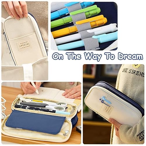 Image of Big Capacity Kawaii Pencil Case, Durable Storage Multiple Compartment Double Zipper Portable Capacity Pencil Pouch for Student Kids (Navy Blue)