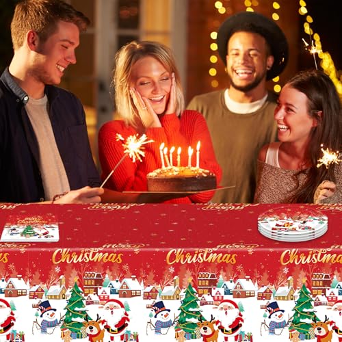 Image of 41 PCS Christmas Party Decorations,Christmas Table Decorations Xmas Party Tableware Set Include Disposable Christma Paper Plates Napkins and Tablecloth,Xmas Holiday Party Serves 20 Guests
