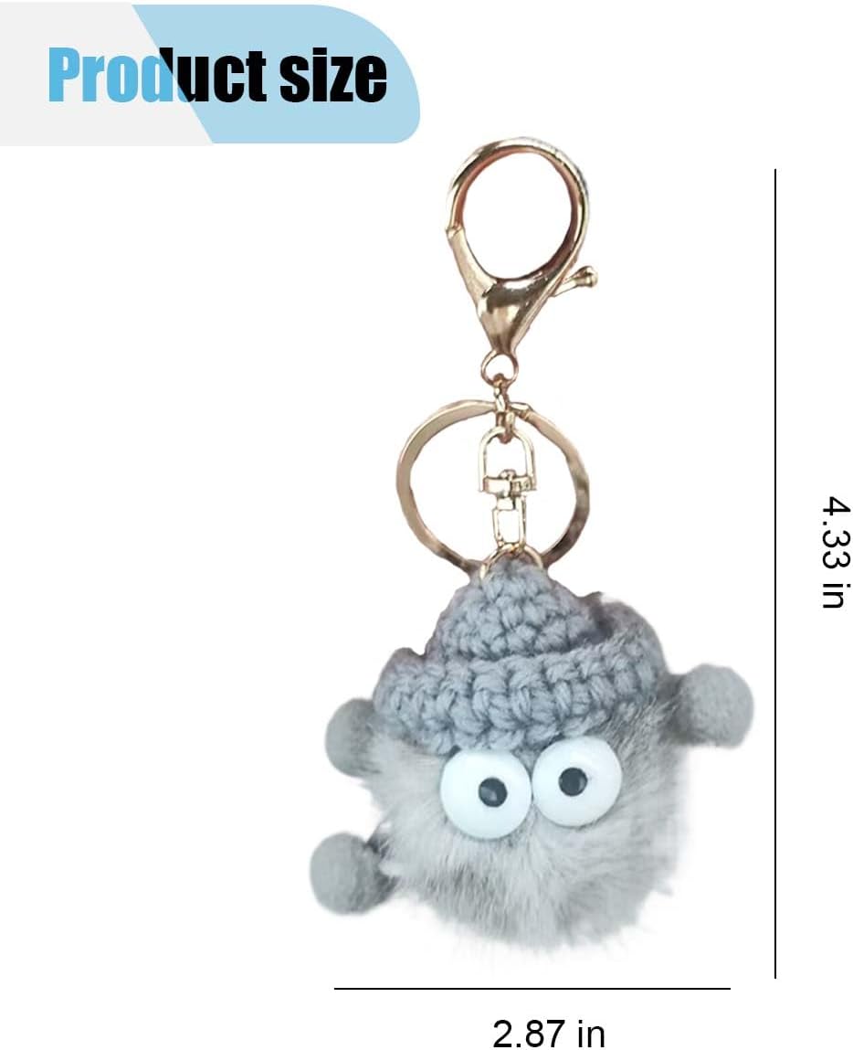 Cute Plush Keychain, Kawaii Fluffy Ball for Car Keys Decoration, Key Ring Pendant Accessory for Vehicle Handbag Backpack Purse (Light Grey) - Image 2
