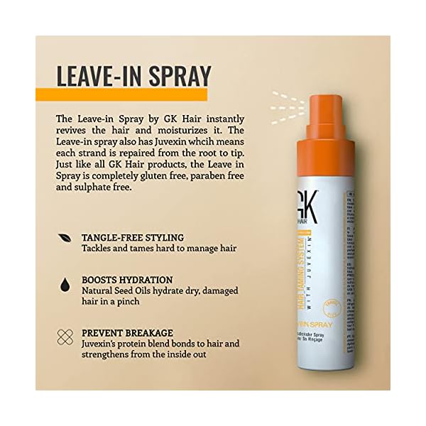 GK HAIR Global Keratin Leave In Conditioner Hair Spray (1 Fl Oz/30ml) - Moisturizing Protection Treatment Strengthens & Shines Frizzy, Dry Damaged Hair - Detangler Spray for Smoothing Nourishes Hydrated Hair