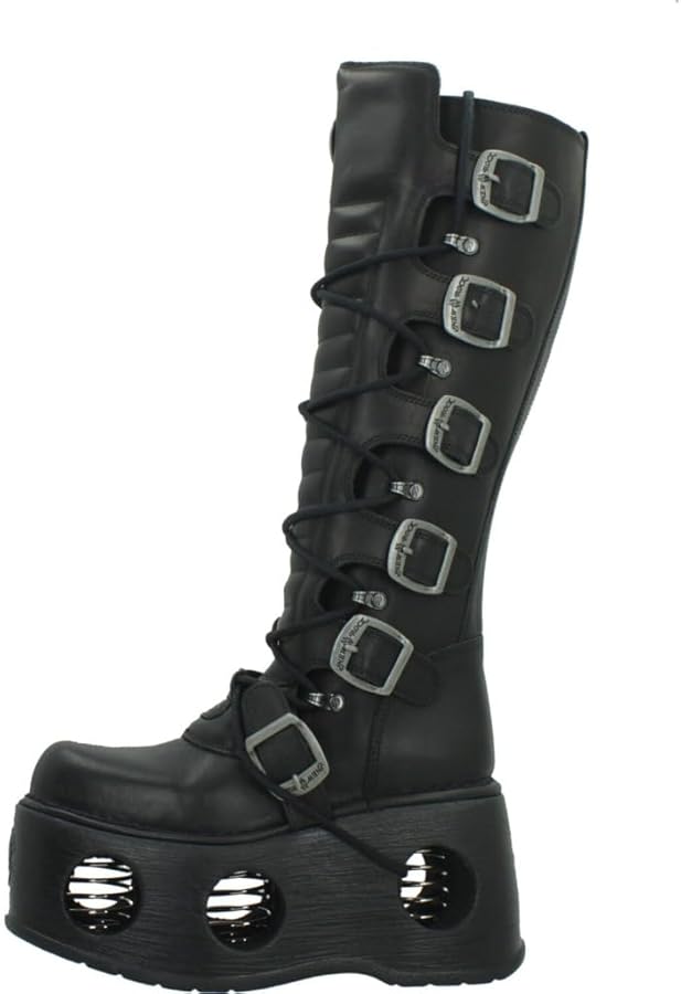 Amazon.com | New Rock Black Leather Boots | Knee-High