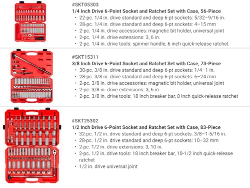 Image of TEKTON 1 /4, 3 /8, 1 /2 Inch Drive 6-Point Socket Ratchet Set | SKT95304