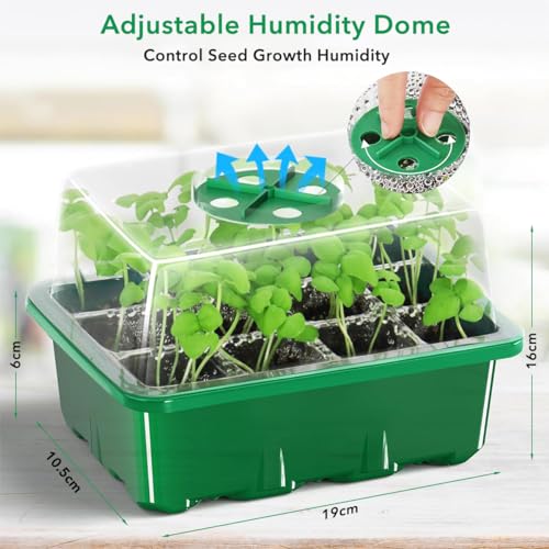 Image of HASTHIP 5Pcs Germination Tray Seed Germination Tray Plastic Seedling Plant Grow Tray Kit with Lid, Seed Starter Microgreen Growing Trays with 12 Cell Seedling Tray Tools