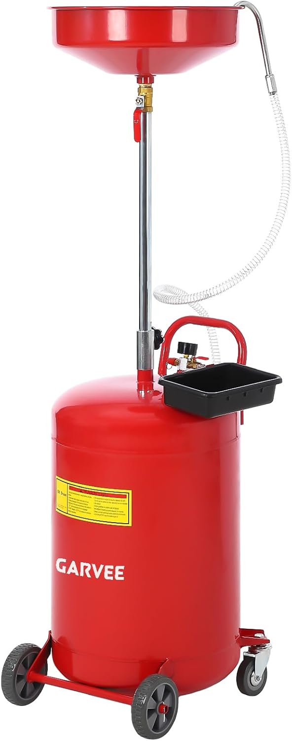 Garvee 20 Gallon Waste Oil Drain Tank, Portable Oil Drain Container, Air Operated Drainer, Fluid Fuel Transfer Drainage, Adjustable Funnel Height with Wheel &15'' Premium Bowl and a Toolbox