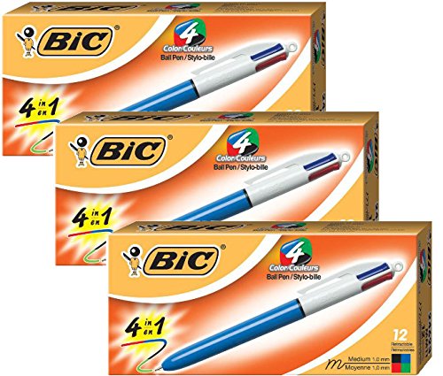 BIC4-Color Ballpoint Retractable Pen, Assorted Ink, Medium 3DOZEN (MM11)
