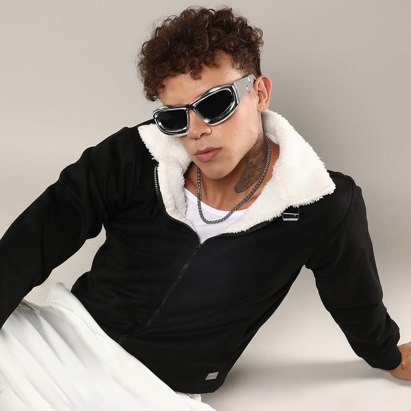 Image of CAHOOT Men's Fur-Lined Suede Bomber Jacket For Casual Wear | High Neck | Long Sleeve | Zipper Closure | Jacket Crafted With Comfort Wear For Everyday Wear