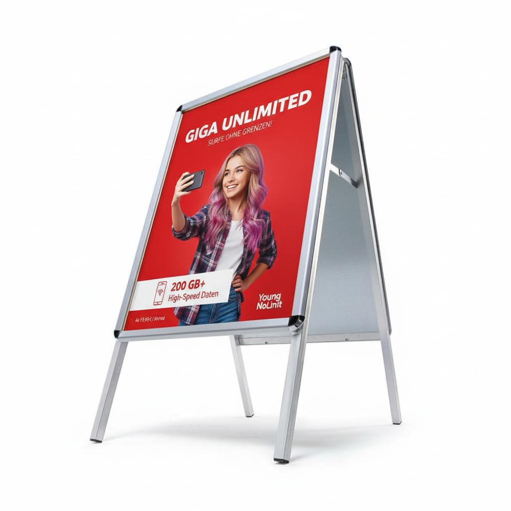 A1 Kundenstopper OUTDOOR wetterfest außen | verzinkte Metallrückwand, 32mm Profile | Werbeaufsteller Gehwegaufsteller Plakatständer Kundenstopper A1 wetterfest | Schutzfolien doppelseitig