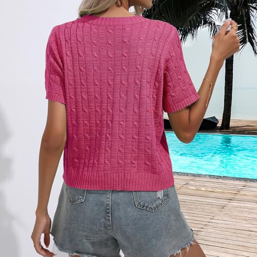 Image of MINTLIMIT Women's Short Sleeve Sweater Tops Lightweight Pullover Shirts 2025 Spring Summer Trendy Casual Blouses