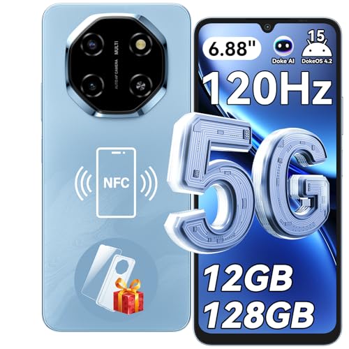 Blackview Shark 6 Smartphone 5G, 6.88''HD 120Hz Telefono Cellulare, Telefoni Android 15, Cellulari 12GB+128GB, Unisoc T8100, 5000mAh, 16+8MP, 5G Dual SIM/OTG/NFC/Face ID/Fingerprint