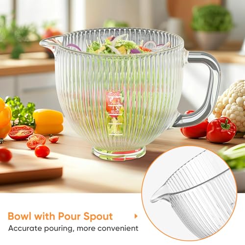 Image of Cofun Glass Mixer Bowl for Kitchenaid Tilt-Head Stand Mixers 4.5-5 Quart, 5 qt Mixing Bowl Replacement for Kitchen aid with Measurement Markings,Handle