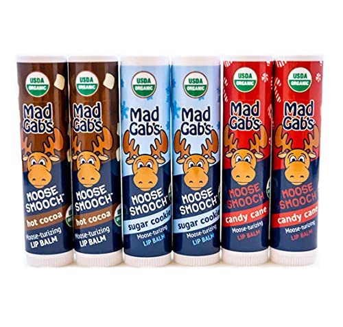Mad Gab's Hydrating, Natural and Organic Moose Smooch Holiday Lip Balm 6 Piece Gift Set