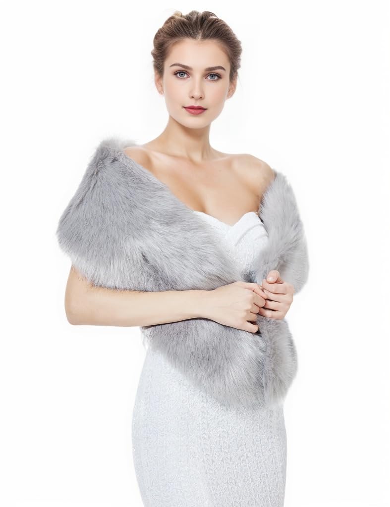 BEAUTELICATE Chal de Piel Sintetica Mujer Niñas Bufanda de Pelo Abrigos de Piel para invierno Boda Fiesta Cosplay