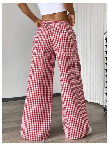 SweatyRocks Women's Plus Size Elastic High Waist Gingham Plaid Lounge Pants Casual Long Trousers2