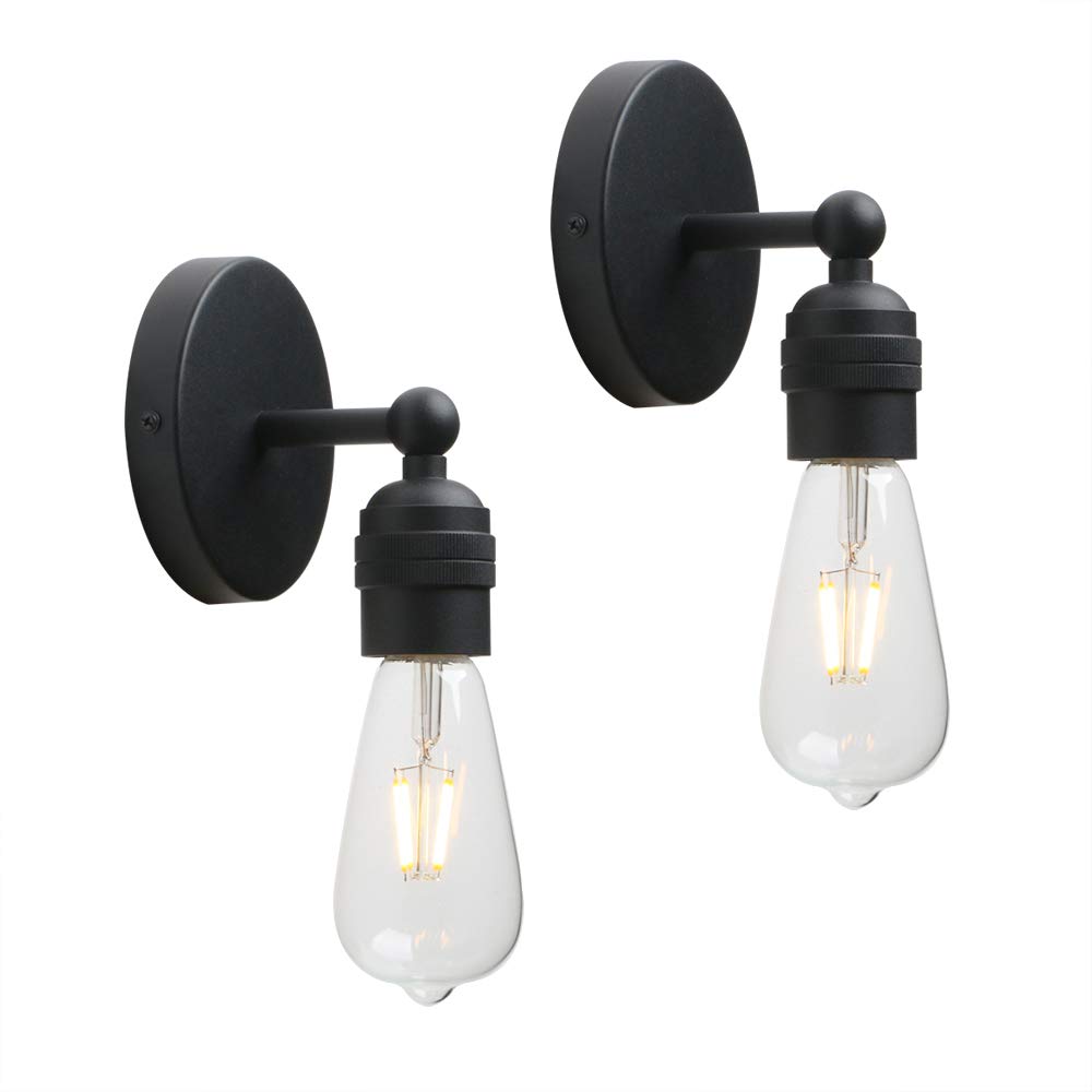 Yosoan Black 2Pcs Vintage Sconce Wall Lights, Nordic Loft Edison Up/Down Wall Light Fittings, E27 Light Fixture For Restaurant Corridor Dining Room Kitchen Bedroom Cafe Bar (Black)