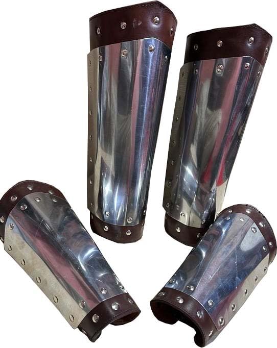 Medieval Steel & Leather Bracer and Leg Guard Set Viking Battle Arm Guard-h6
