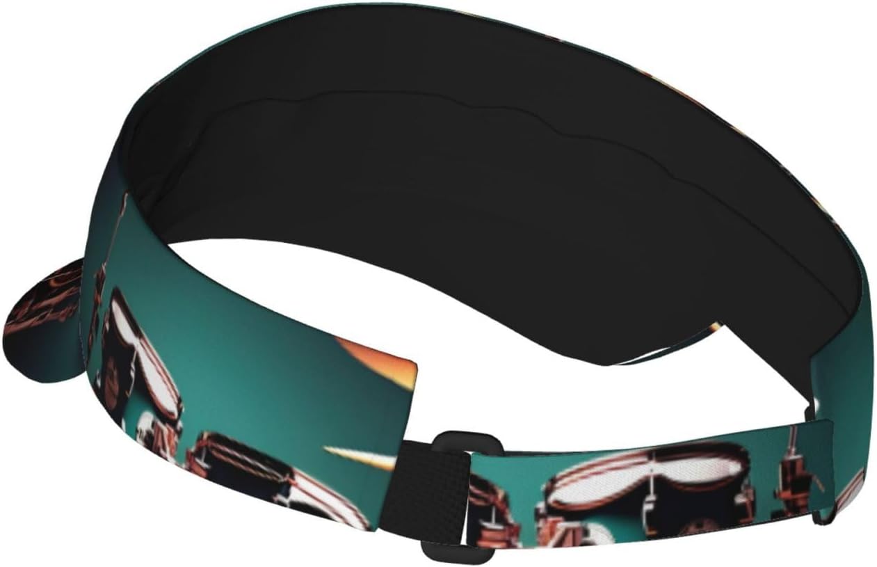 Cool Drum Set Print Foldable Sun Visor Hat Lightweight Adjustable Sun Visor Hat Outdoor Sports Cap for Adults Black