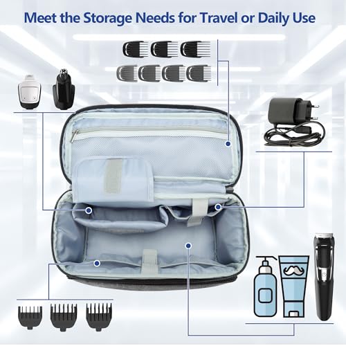 CURMIO Kulturtasche für Herren, Reise Kulturbeutel Kosmetiktasche für Männer, Tragetasche für Elektrorasierer, Barttrimmer, Haarschneider, Leere Tasche, Schwarz