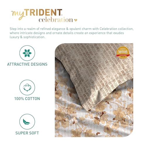Image of Trident Celebration Queen Bedsheet Set, 100% Cotton Bedsheet for Double Bed (1 Queen Size Bedsheet with 2 Pillow Covers) Superior Softness, 144 Thread Count, Suitaible for Gifting - Shabnam Brown