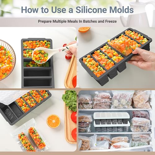 Image of 1 /2 Cup Silicone Freezer Molds with Lid, 2-Pack Silicone Freezer Trays for Soup, Sauce & Broth - Meal Prep Containers, Large Ice Cube Tray, Oven & Dishwasher Safe