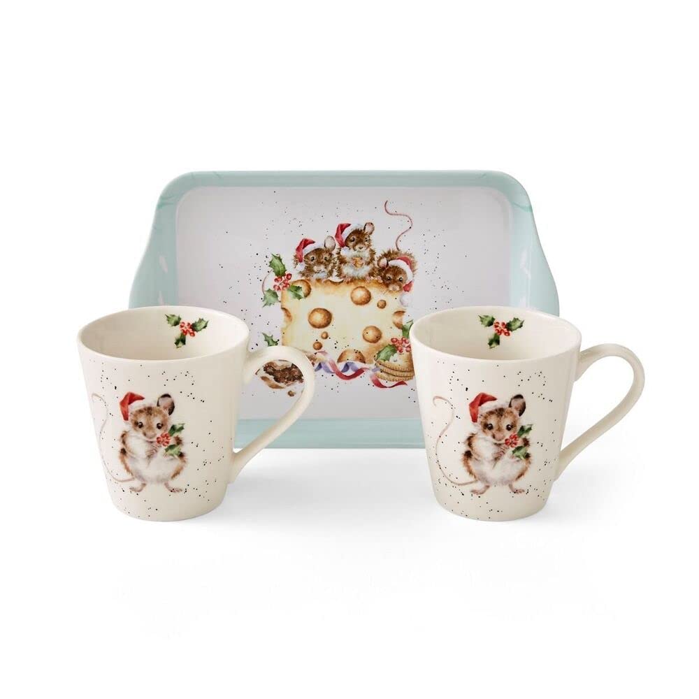 Royal Worcester Mug and Tray Set Holly Jolly Christmas Mice
