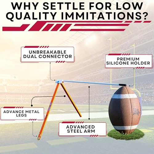 HVM - Kickoff! Football Holder, Premium Kicking Tee for Field Goal Place Holder, Extra Point Kicking Tee for Any Size Football, Green and Silver