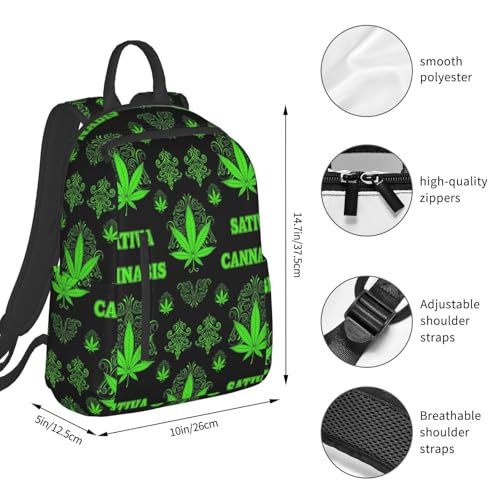 Casual Daypack with Water Bottle Pocket, Perfect for Travel, Work, and Daily Use, Green Weedleaf Leaf Flag Daypack Rucksack4
