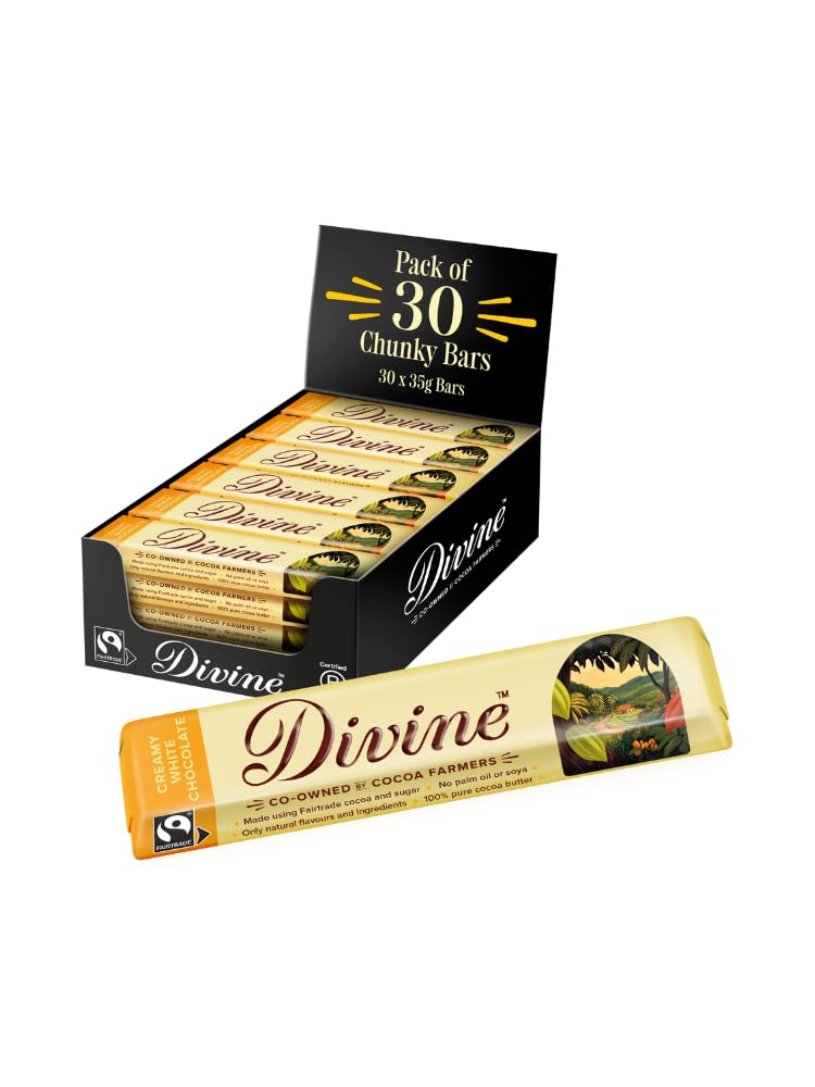 Divine White Chocolate Bars 30 x 35g – Fairtrade White Chocolate – Smooth & Creamy – Ethical Premium Chocolate