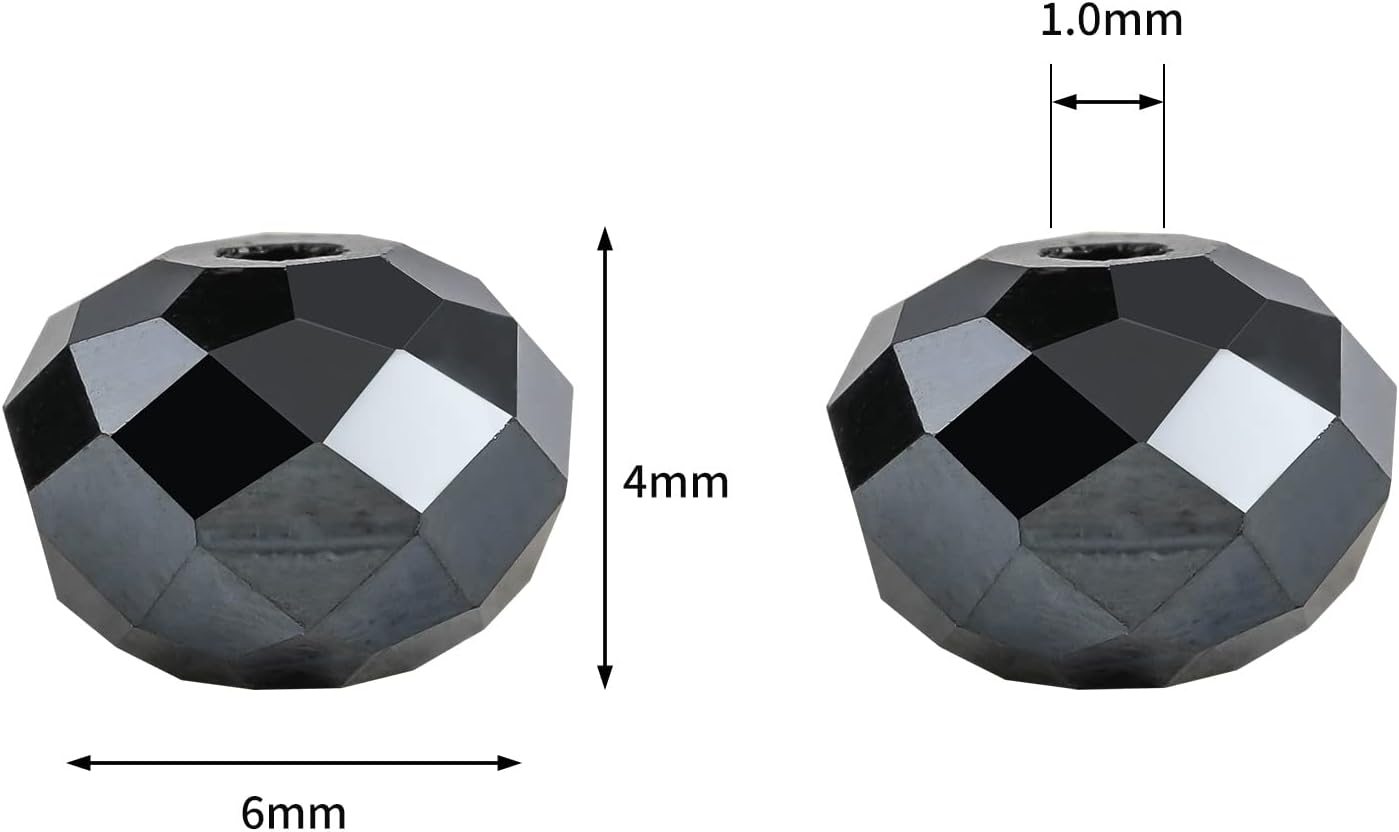 6mm Black Rondelle Glass Beads for Jewelry Making 850pcs Faceted Briolette Shape Crystal Spacer Beads Assortments Supplies Accessories for Bracelet Necklace for Wholesale - Image 2