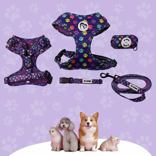 Image of JB Outdoor Walking Harness - Collar, Leash and Poop Bag Kit, Adjustable Breathable, No Pull Harness, Soft Grip Leash, for Puppies, Small Dogs, Cats and Rabbits, Extra Bags, Paw