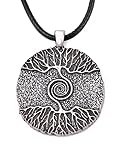 HAQUIL Yggdrasil Necklace, Viking Norse Tree of Life Medallion Pendant, Faux Leather Cord, Norse Jew