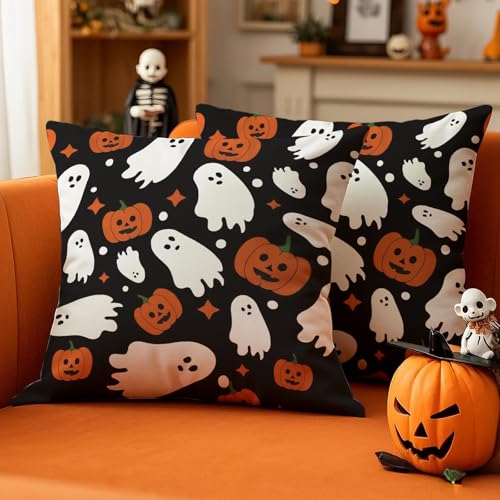 Luzzxfa 2er Set Geist Halloween Kissenbezug 40x40 cm Kürbisse Herbst...