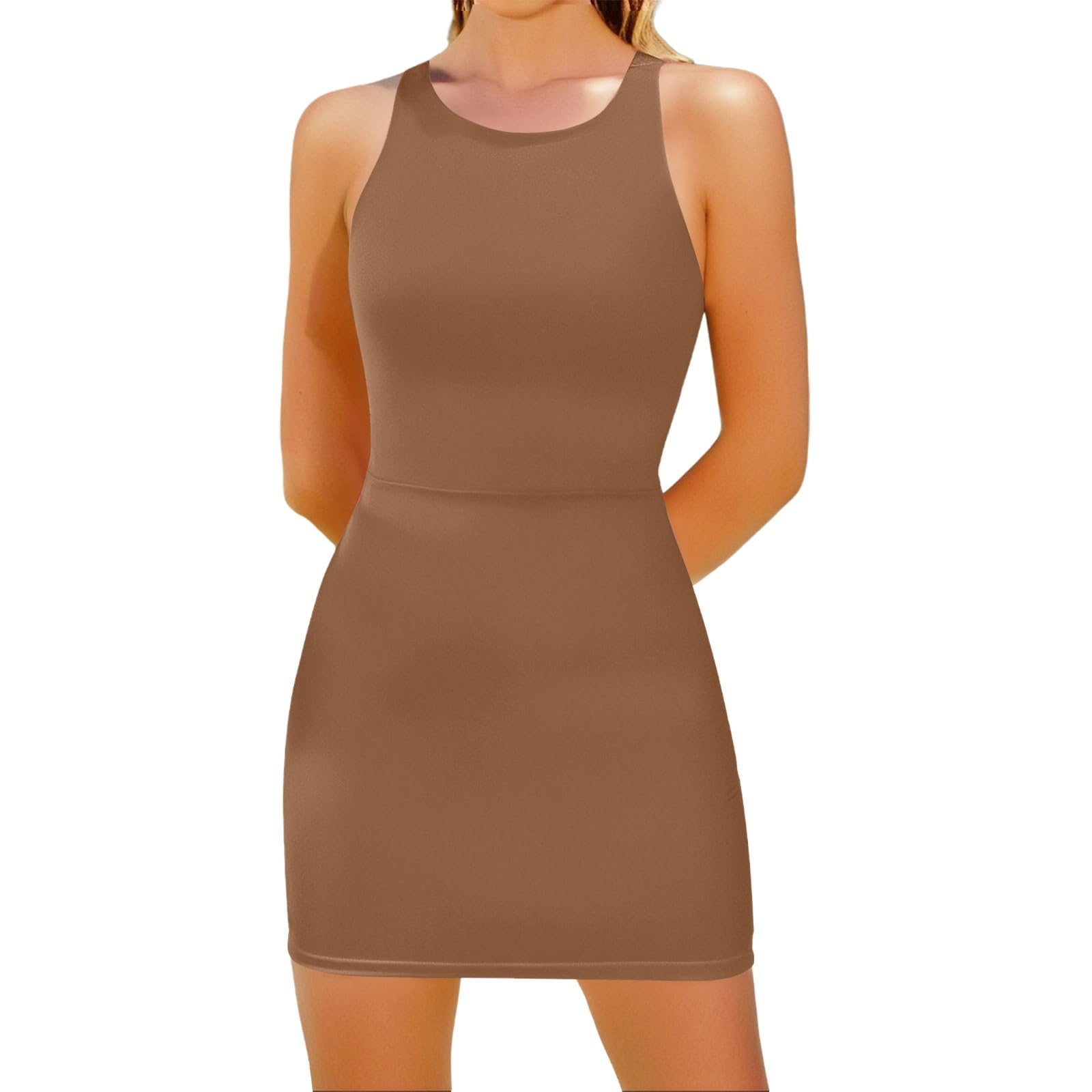 Robe décontractée Sportive pour Femme en Deux pièces avec Dos Transparent et Short intégré pour Le Yoga et l'entraînement